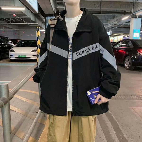 

men's jackets reflective jacket men zipper impermeable coat black korean clothes streetwear varsity bg50js, Black;brown
