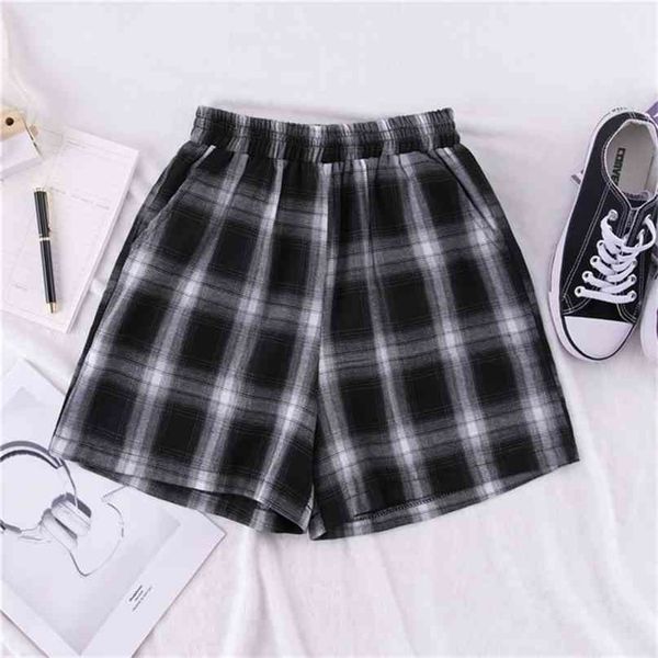 

summer women's harajuku plaid elastic waist loose casual shorts 210714, White;black