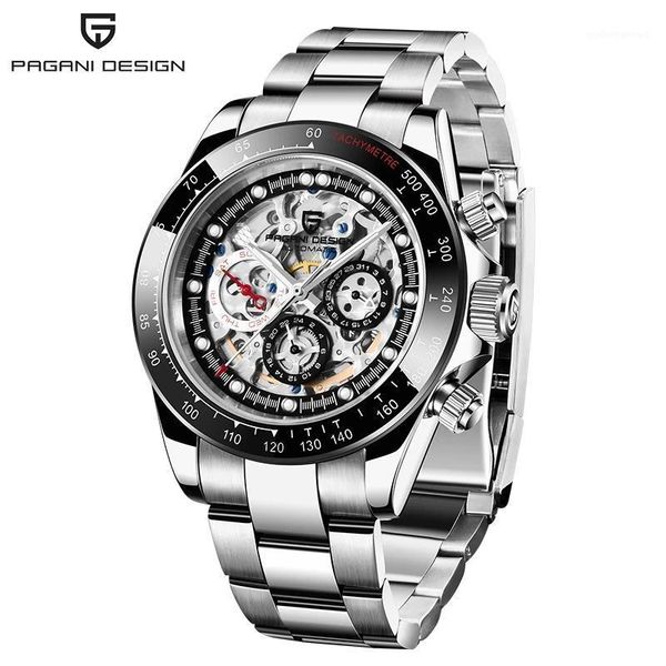 

mens watches automatic mechanical watch men stainless steel fashion waterproof sport wristwatches, Slivery;brown
