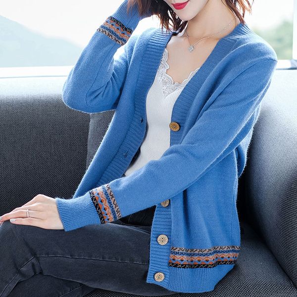 

2021 New Ma'am, the Office Solid of Malhae with Buttons From Female Loose Outwear Long Shirt Decorating in v Cardigan 1OZM, White;black