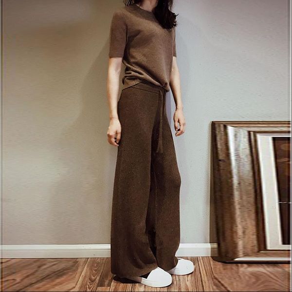 

autumn winter soft waxy comfortable womens pant cashmere pure knitted wide leg casual loose women, Black;white