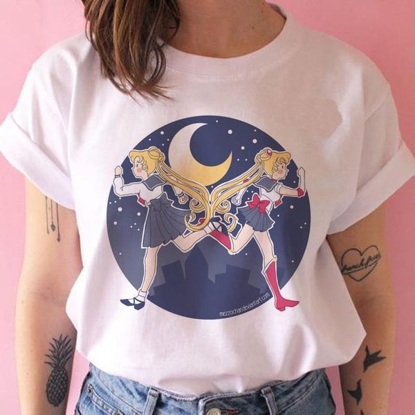 

sailor moon summer new fashion t shirt women harajuku short sleeve ulzzang t-shirt cute cat tshirts cartoon cotton tee, White
