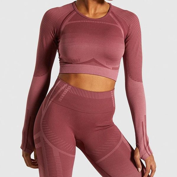 

yoga outfit navel long sleeve set sports running seamless fitness suit pants women