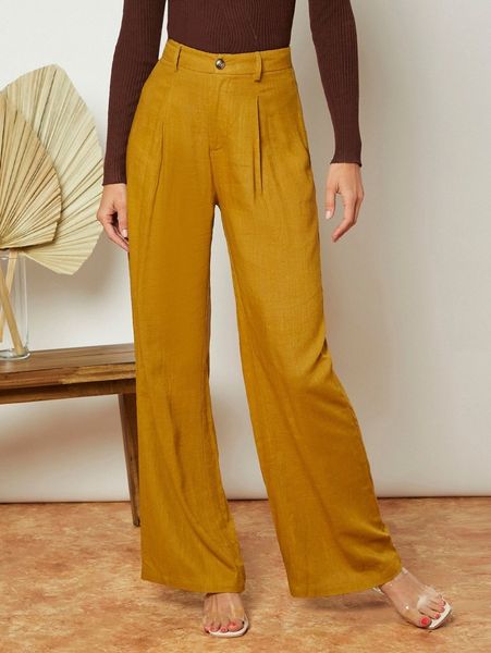 

solid high waist wide leg pants p4yy#, Black;white