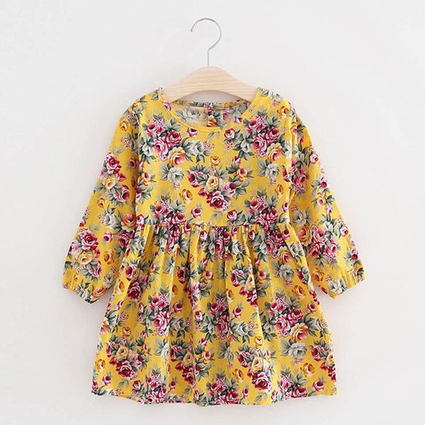 

flower print girl dress toddler girls dress long sleeve princess party pageant dresses kids clothes vestidos kids clothes girls, Red;yellow