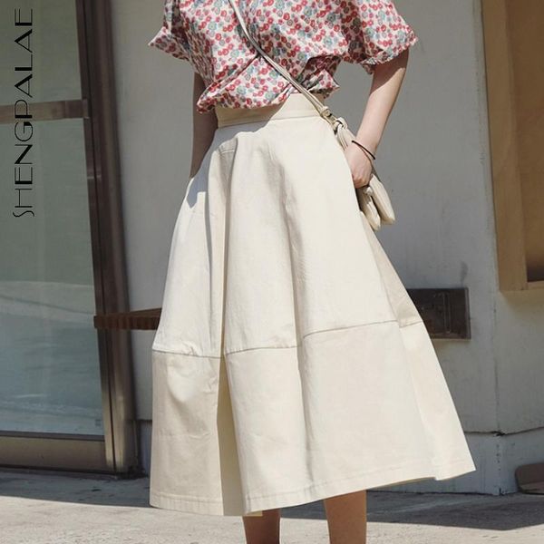 

shengpalae new temperament large swing skirt women's spring 2021 new high waist solid color a-line mid-calf skirt female 5b435, Black