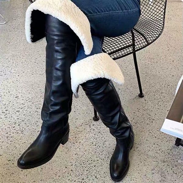 

boots 2021 women thigh high chunky heel over the knee ladies winter warm snow boot long botas mujer, Black