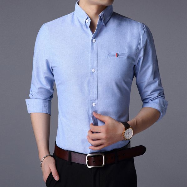 Moda Tasarım Gömlek Adam Elbise Gömlek Uzun Kollu Slim Fit Düğme Aşağı 100% Pamuk Rahat Erkek Giyim