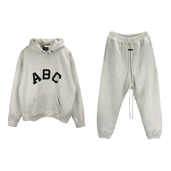 

gaojiechao br abc letter plush leisure suit men's women's fleece hoodie and trousers 380g cotton, Gray