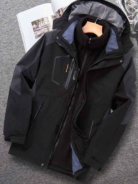 

men zip up snap button hooded jacket k1qi#, Black;brown