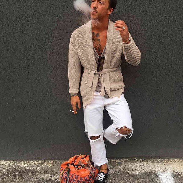 

men's sweaters latest khaki mens cardigan sweater with belt casual knitted for men fashion solid color autumn male outerwear, White;black
