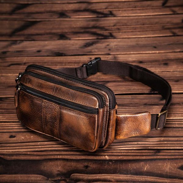 

waist bags original leather men casual fashion travel belt bag chest pack sling design bum phone cigarette case pouch male 342