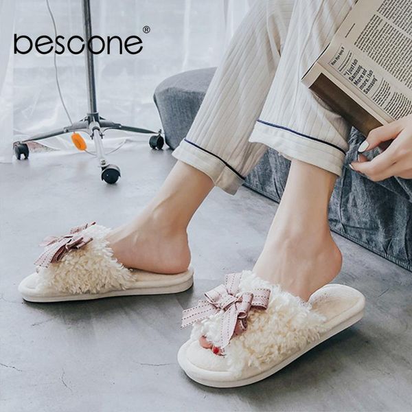 

slippers bescone fashion korean female home flat cotton comfortable pvc sweet bowknot indoor autumn women t53, Black