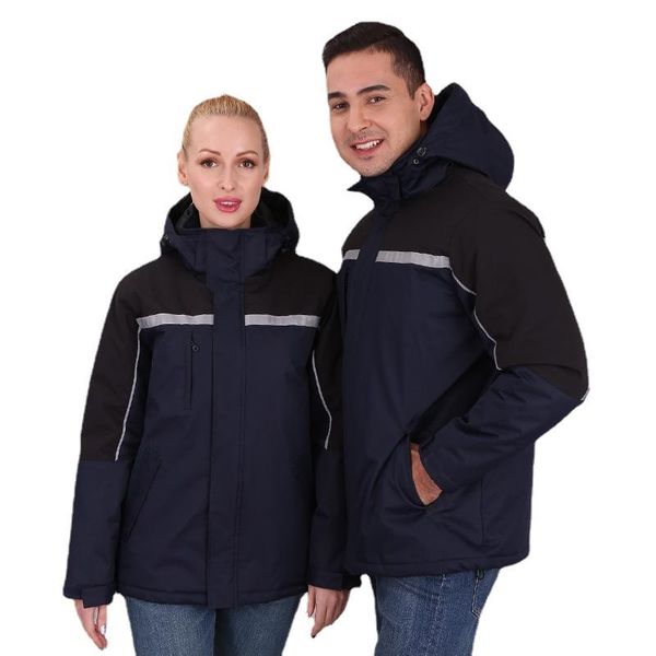 

men's jackets cotton padded work clothes waterproof pu cold proof reflective stripe jacket factory, Black;brown