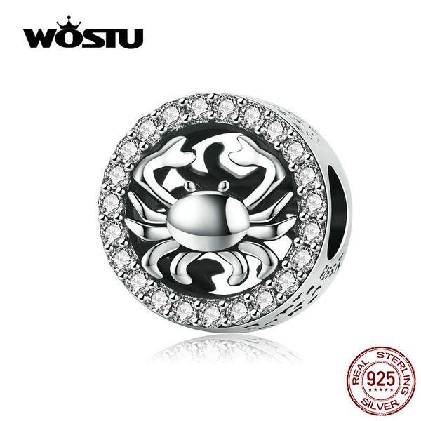 WOSTU Cancro Constellation Beads 925 Sterling Silver Zircon Charm Fit Original Bracciale fai da te Perline per creazione di gioielli CQC1213 Q0531
