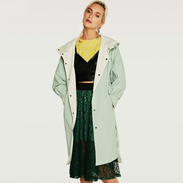 

women's trench coats s-xl size women fashion hooded windbreaker waterproof long parka raincoat transition jacket coat outwear, Tan;black