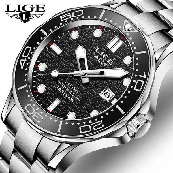 LIGE Sport Uomo Orologi Orologio al quarzo impermeabile in acciaio inossidabile di lusso per uomo Moda lunetta girevole Orologio con data Relojes Hombre 210527