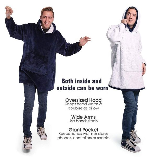 

hooded winter outdoor pocket blankets warm soft hoodie slant robe bathrobe sweatshirt pullover tv fleece blanket with sl 669k, Black