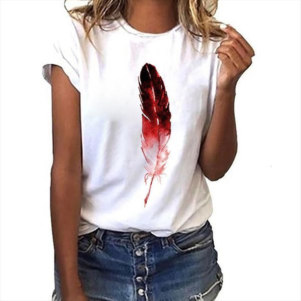 

summer feather aesthetic fashion white women round neck short sleeve