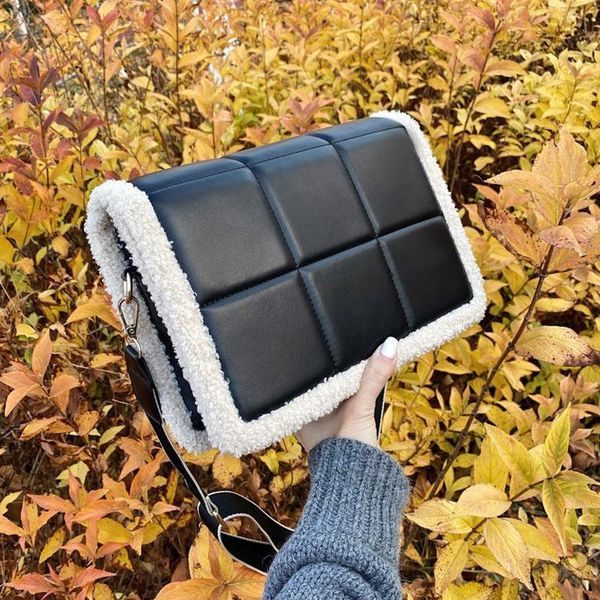 

autumn winter new lady pu leather crossbody bags for women plush shoulder bags female casual trending messenger bag design purse