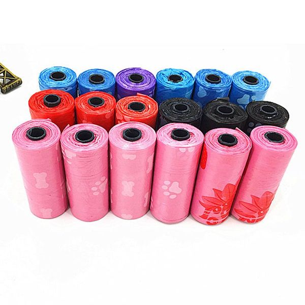 

dog apparel 10 roll(150pcs) pet degradable waste poop bag pelle chien pick up with pattern doggy ramdon color