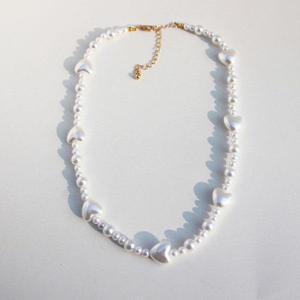 

chokers women heart pearl necklace ladies drop jewellery vintage, Golden;silver