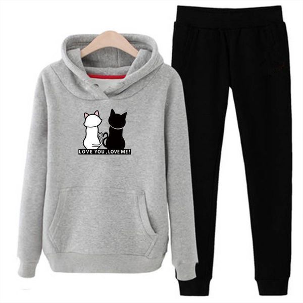 

p72 2pcs hooded casual tracksuit suits for women set hoodies sweatshirt+sweatpants 2 pieces sets women's suit sweatsuit female, Gray