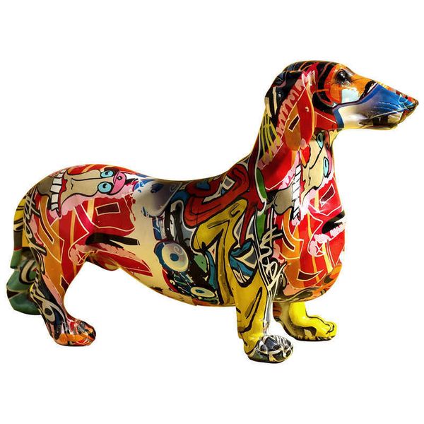Ornamento criativo Ornaments Home Decor Moderno Pintado Colorido Dachshund Dog Ation Armário de Vinho Escritório Desktop Crafts 210804