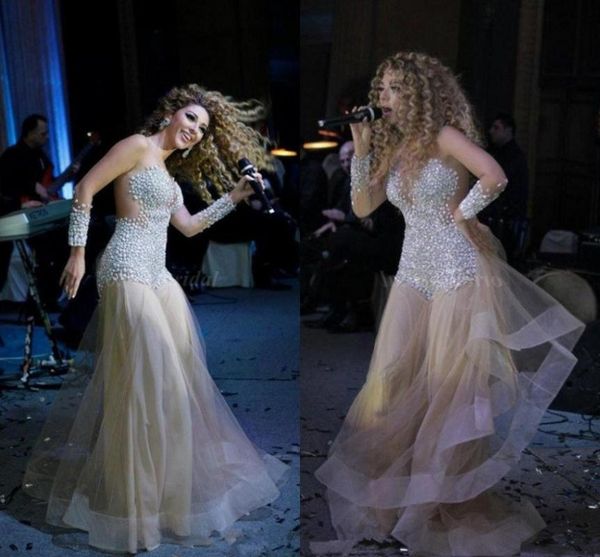 

party dresses most long sleeves evening dress with full beads see through formal gowns 2021 celebrity vestido js73, White;black