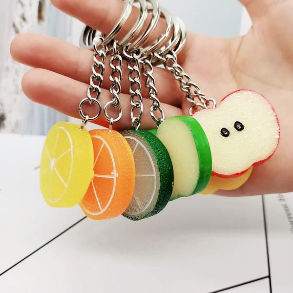 

2021 fashion keychain imitation fruit resin lemon apple slice key ring activity gift small pendant, Silver