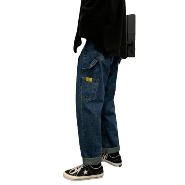 

men's jeans trousers for men 2021 korean loose youth tooling japan retro all-match straight casual pants women, Blue