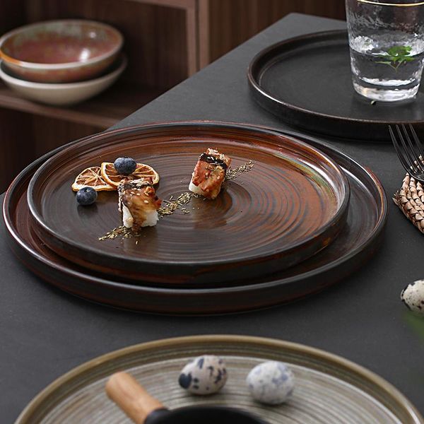 

dishes & plates japan ins wind retro kiln flat ceramic plate western dessert breakfast afternoon tea pastry heart