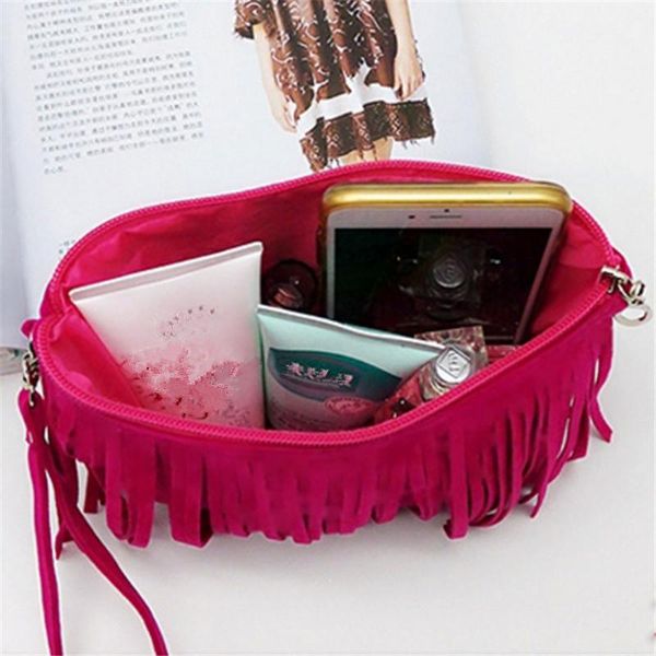 

fashion women make up bag cosmetic bag fleece fabric organizer toiletry beauty case kits storage tassel handbag lady