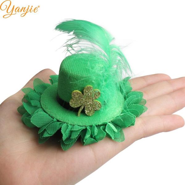

2021 new arrival european st patrick's festival feather hat hair clip handmade diy hair accessories for girl headwear barrette, Slivery;white