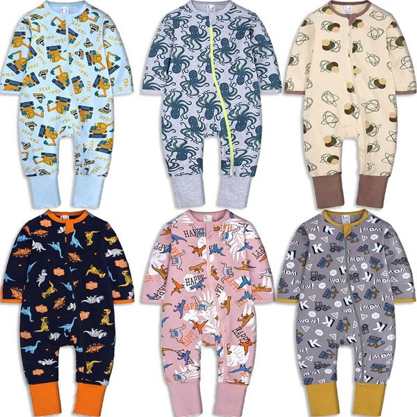 

jumpsuits double zipper infant baby girl boy clothes geometry long sleeve cotton romper clothing for born jumpsuit 3-24 months, Blue
