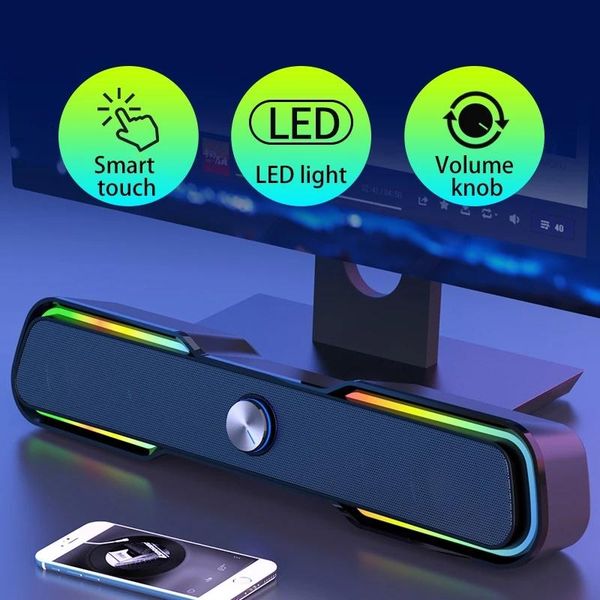 

combination speakers rgb light usb wired speaker soundbar 3d stereo bass subwoofer audio aux surround box for pc computer tv desklaptop