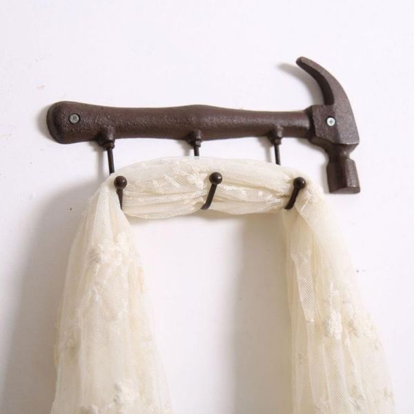

hooks & rails 1pc vintage wall hook hanger key clothes rack mounted coat holder 3-hook metal hammer-shaped for home porch