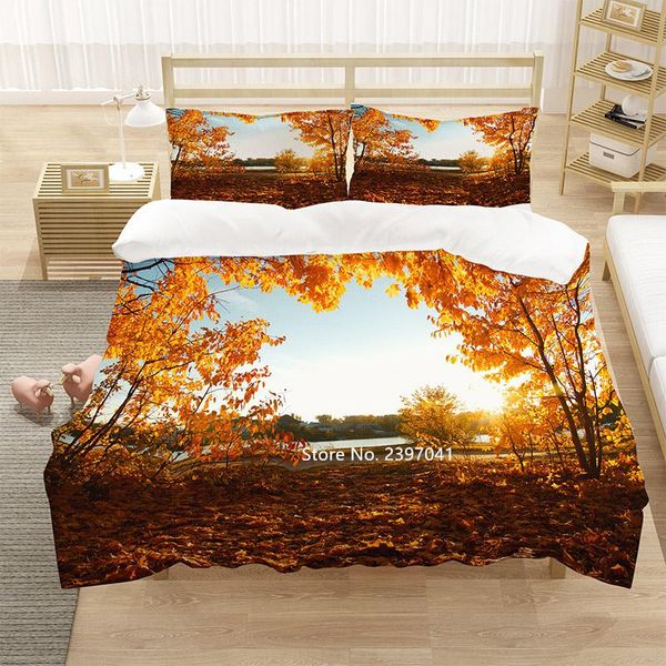 

bedding sets autumn leaves down quilt cover pillow natural scenic set 2-3 pieces home textile knitwear  king full size