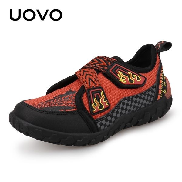 

uovo boys' spring and autumn new men's breathable sports children's velcro casual shoes, Black