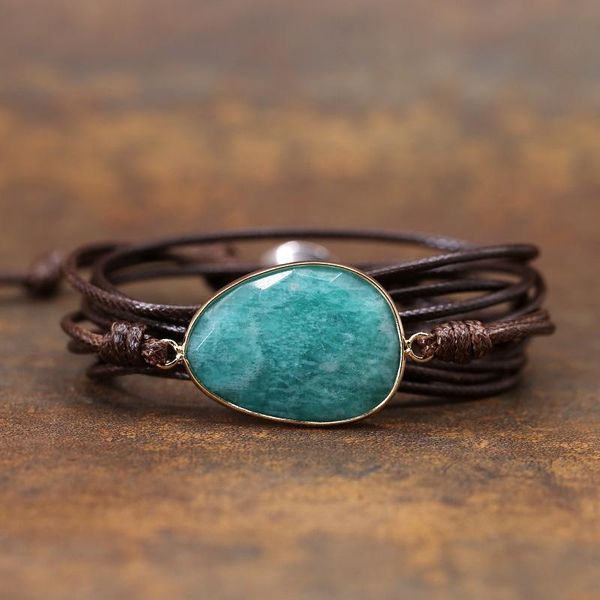 

tennis diezi drop bohemian handmade ocean stone rope wrap bracelet 2021 natural beads leather women men, Golden;silver