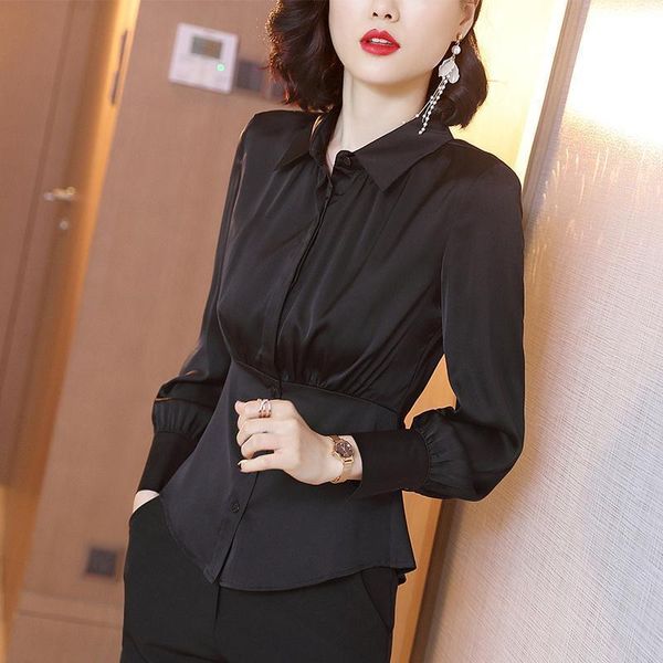 

women spring autumn style chiffon blouses shirts lady solid casual office work wear turn down collar blusas df3163, White