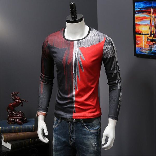 

men's t-shirts fashion shirt with men's fashion impression o-collar long sleeves iznp, White;black