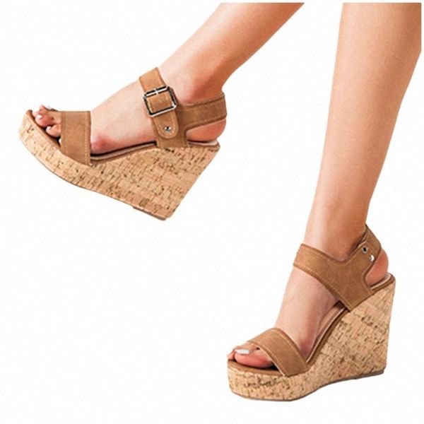 

wedge sandals women platform sandals casual shoes ankle buckle strap open toe summer super soft orthopedic heels w2sz#, Black