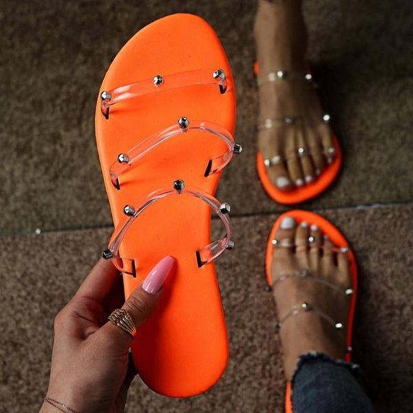

slippers candy color women's shoes fashion rivet open toe outdoor flat sandals summer beach plus size 43, Black
