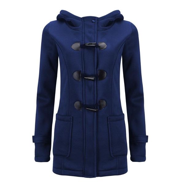 

women's jackets fashion casual winter warm slim hooded coat outwear horn button overcoat autumn women long, Black;brown