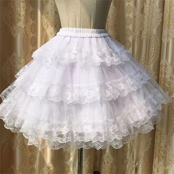 

3 layers petticoat crinoline for women lolita cosplay skirt princess costume lace bridal hoopless ball gown underskirt ladies 210311, Black