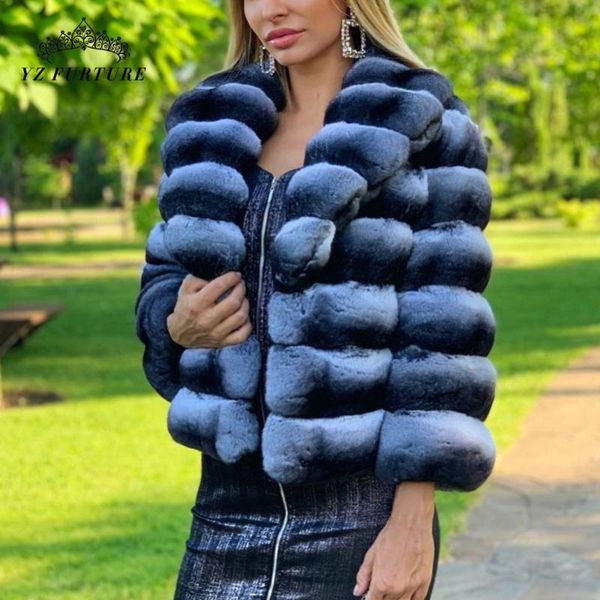 

women's fur & faux 2021 winter women real natural rex coat 100% genuine chinchilla color outwear, Black