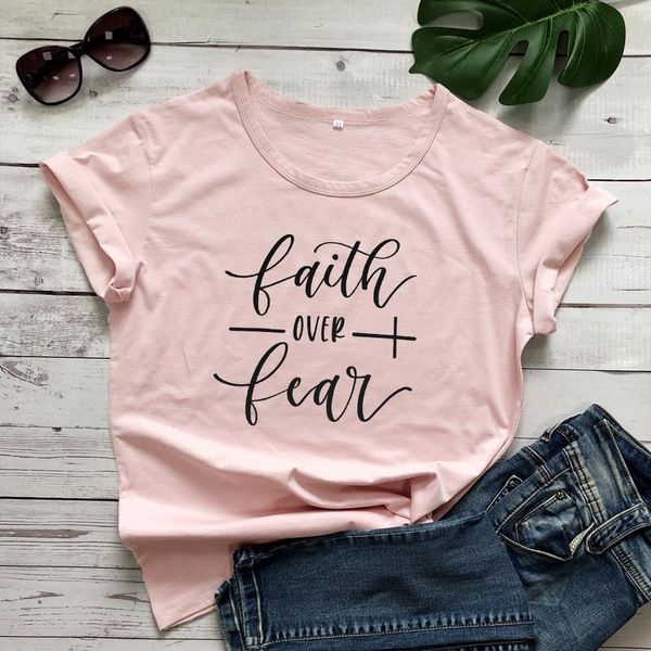 

faith over fear t-shirt women fashion inspired religious christian church tees casual summer graphic tumblr tshirt outfit, White