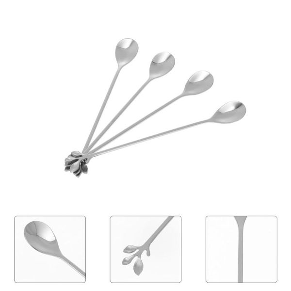 

spoons 1 set 4pcs stainless steel mixing long handle coffee (silver)