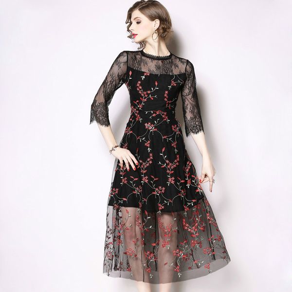 

your female of elegant lace spring fashion big swing embroidered ladies dressed in party dress ta6502 zip9, Black;gray